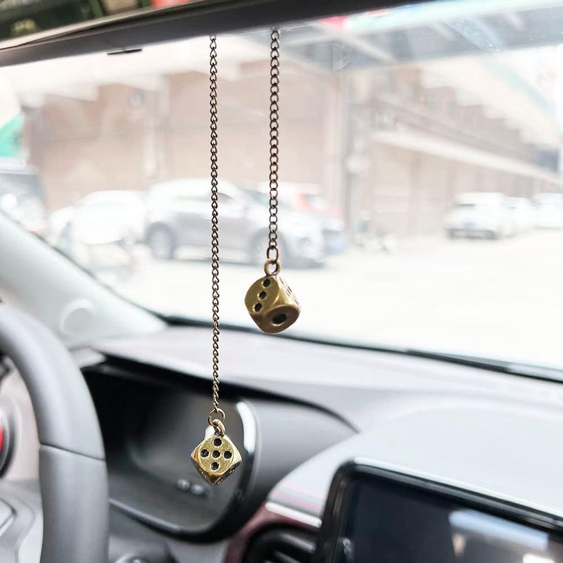 AMIORO Creative Hanging Dice with Dots Car Metal Pendant Rear View Mirrors Charms Ornament (Brass) - Image 5